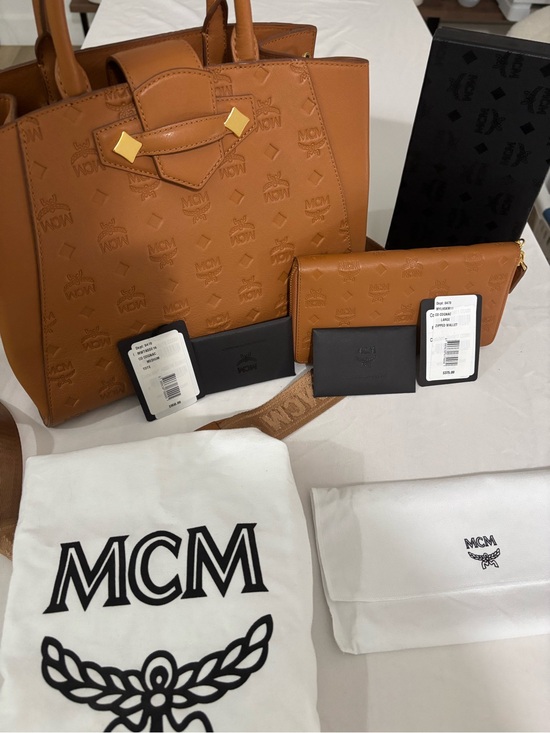 MCM Handbags - MCM Cognac Visetos Embossed Leather Tote with Wallet